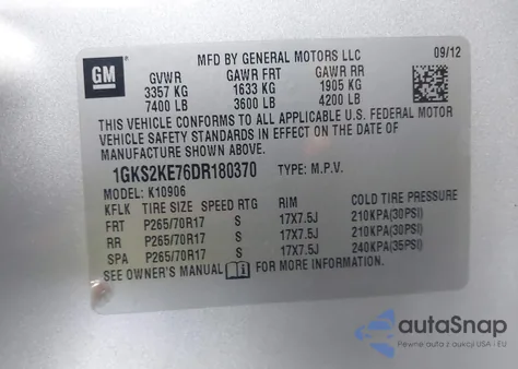 2013 GMC Yukon Xl 1500 Slt from USA, damaged, VIN 1GKS2KE76DR180370